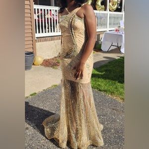 prom dress/gold/tan/glittler